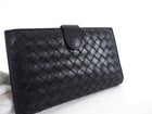 Bottega Venetta Black Intrecciato Leather French Wallet
