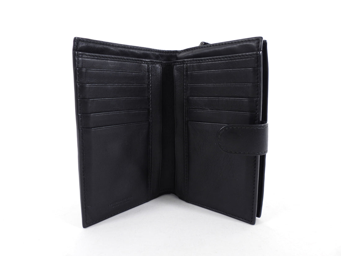 Bottega Venetta Black Intrecciato Leather French Wallet