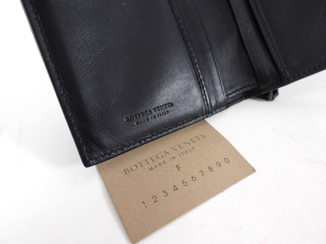 Bottega Venetta Black Intrecciato Leather French Wallet