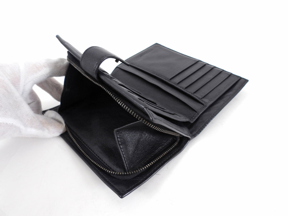 Bottega Venetta Black Intrecciato Leather French Wallet