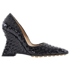 Bottega Veneta Black Intrecciato Leather Comet Sculpted Wedges - 39