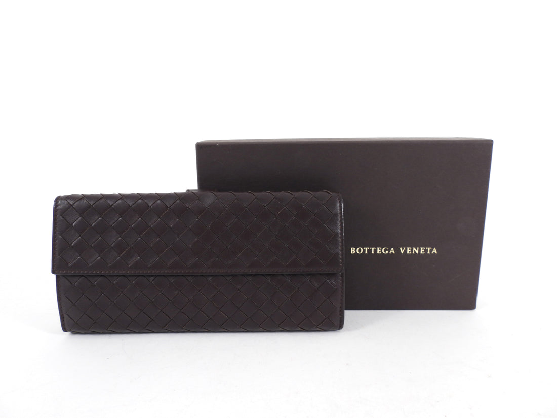 Bottega Venetta Brown Intrecciato Leather Long Bifold Wallet
