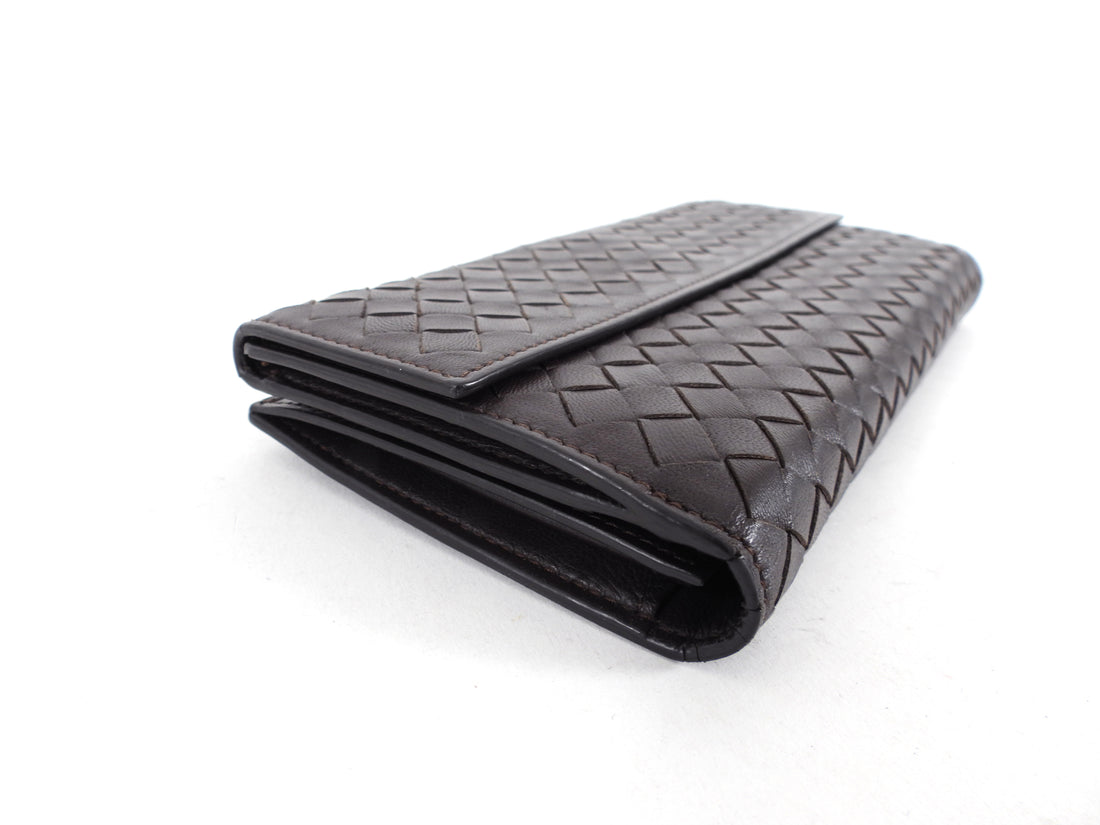 Bottega Venetta Brown Intrecciato Leather Long Bifold Wallet