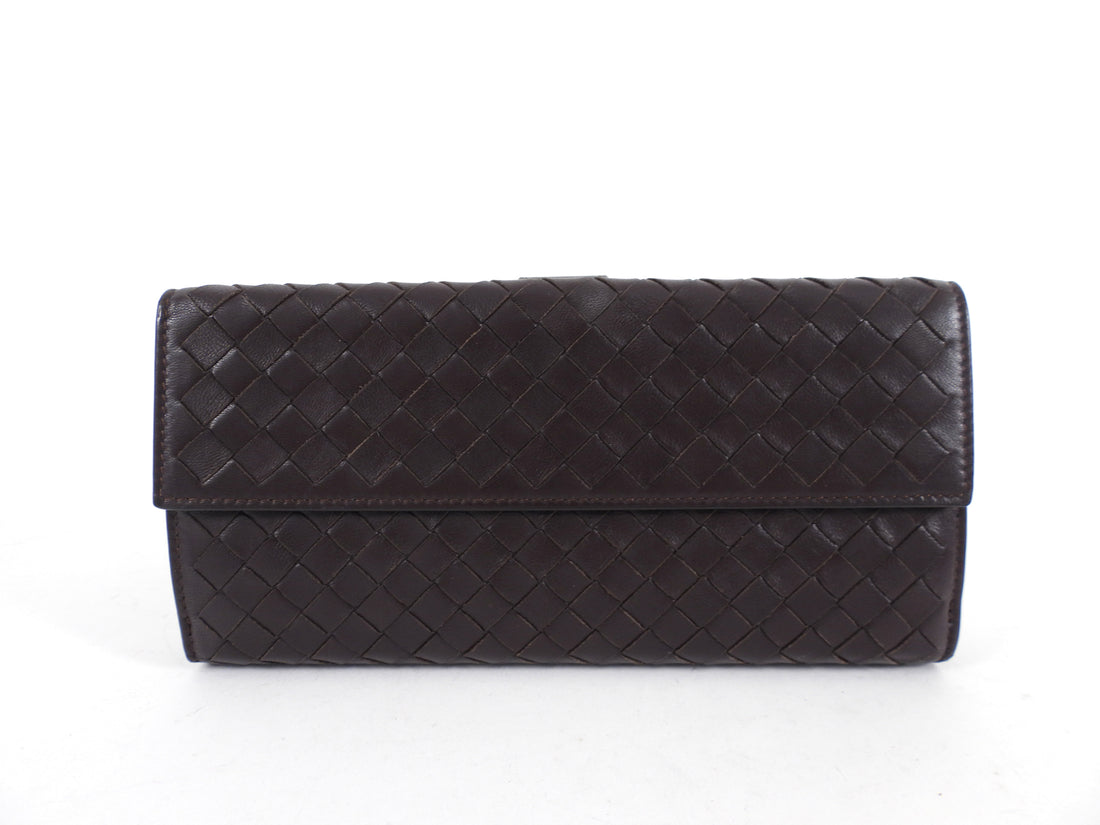 Bottega Venetta Brown Intrecciato Leather Long Bifold Wallet