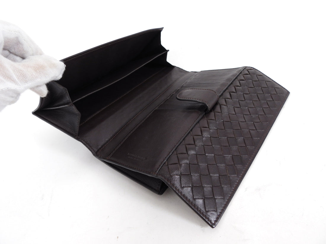 Bottega Venetta Brown Intrecciato Leather Long Bifold Wallet
