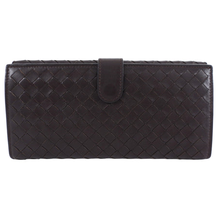 Bottega Venetta Brown Intrecciato Leather Long Bifold Wallet