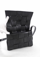 Bottega Veneta Black Woven Leather Medium Cassette Bag