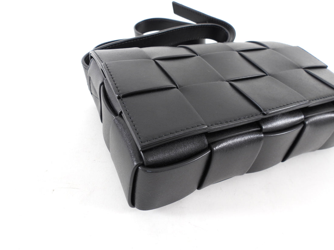 Bottega Veneta Black Woven Leather Medium Cassette Bag