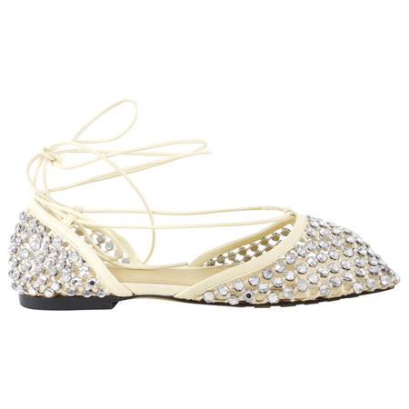 Bottega Veneta Ivory Crystal Embellished Ballet Flats - 37