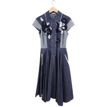 Bottega Veneta Denim Panel Asymmetrical Sequin Embellished Dress - IT40 / S