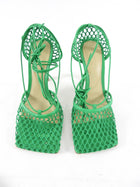 Bottega Veneta Grass Green Mesh Wrap Tie Heels - 37.5