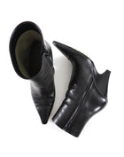 Bottega Veneta Black Leather Wedge Heel Ankle Boots - 37