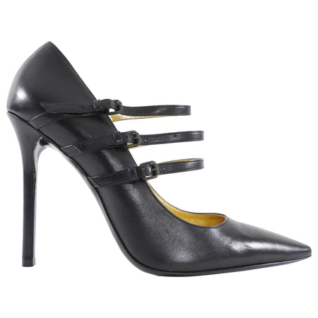 Bottega Veneta Black Leather Strappy Pointed Pumps - 41