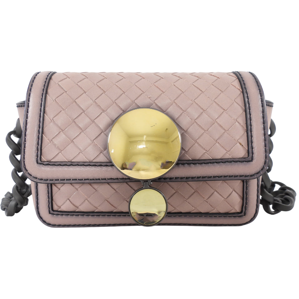 Bottega Veneta Dark Nude Nappa Mirror Clasp Chain Shoulder Bag
