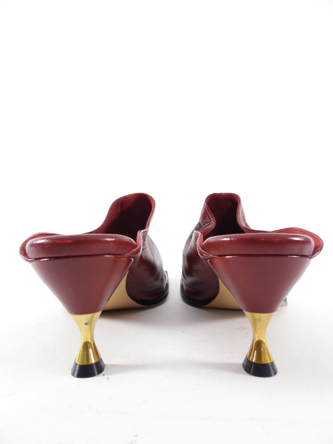 Bottega Veneta Burgundy Glove Leather Mule with Metal Heel - 39