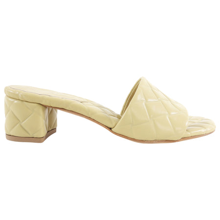 Bottega Veneta Beige Embossed Leather Block Heel Sandal - 37