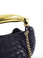 Bottega Veneta Navy Intrecciato Leather Medium Sardine Chain Bag