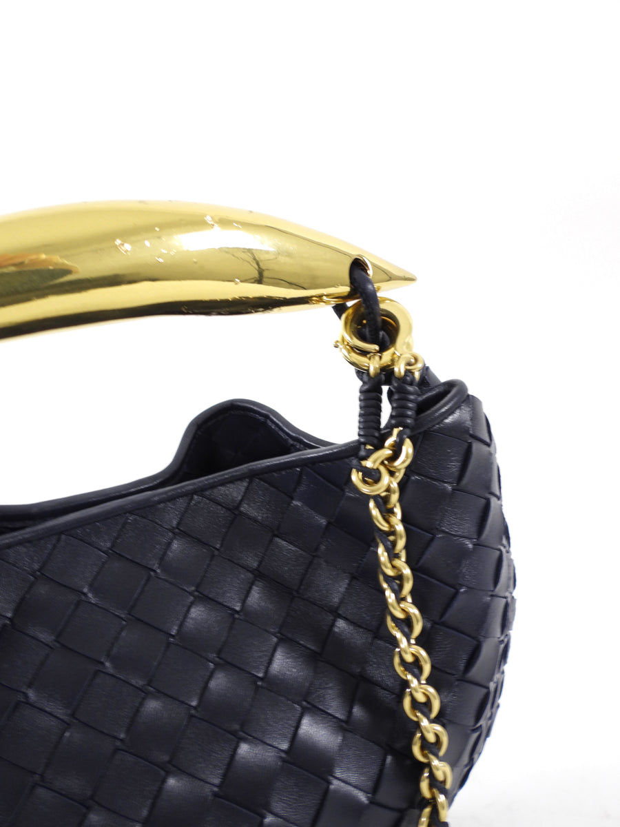 Bottega Veneta Navy Intrecciato Leather Medium Sardine Chain Bag
