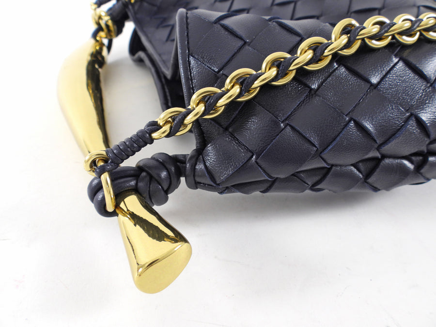 Bottega Veneta Navy Intrecciato Leather Medium Sardine Chain Bag