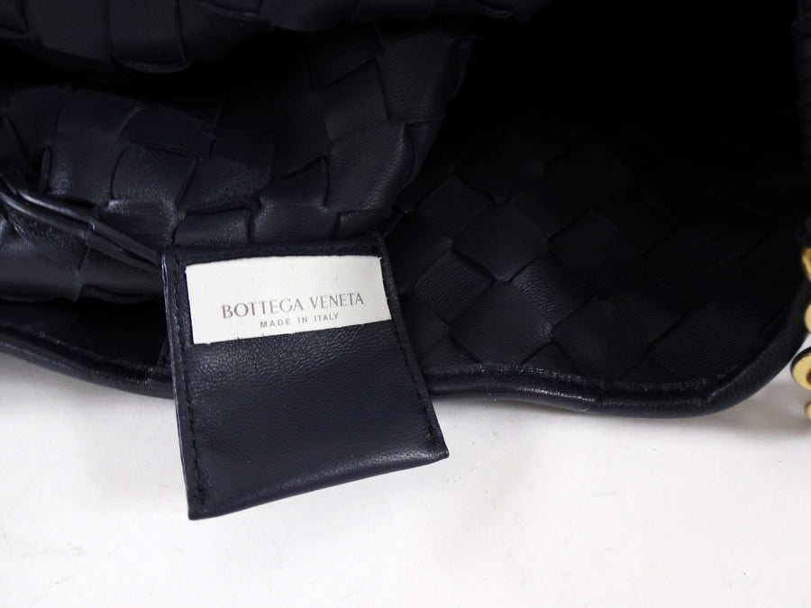 Bottega Veneta Navy Intrecciato Leather Medium Sardine Chain Bag
