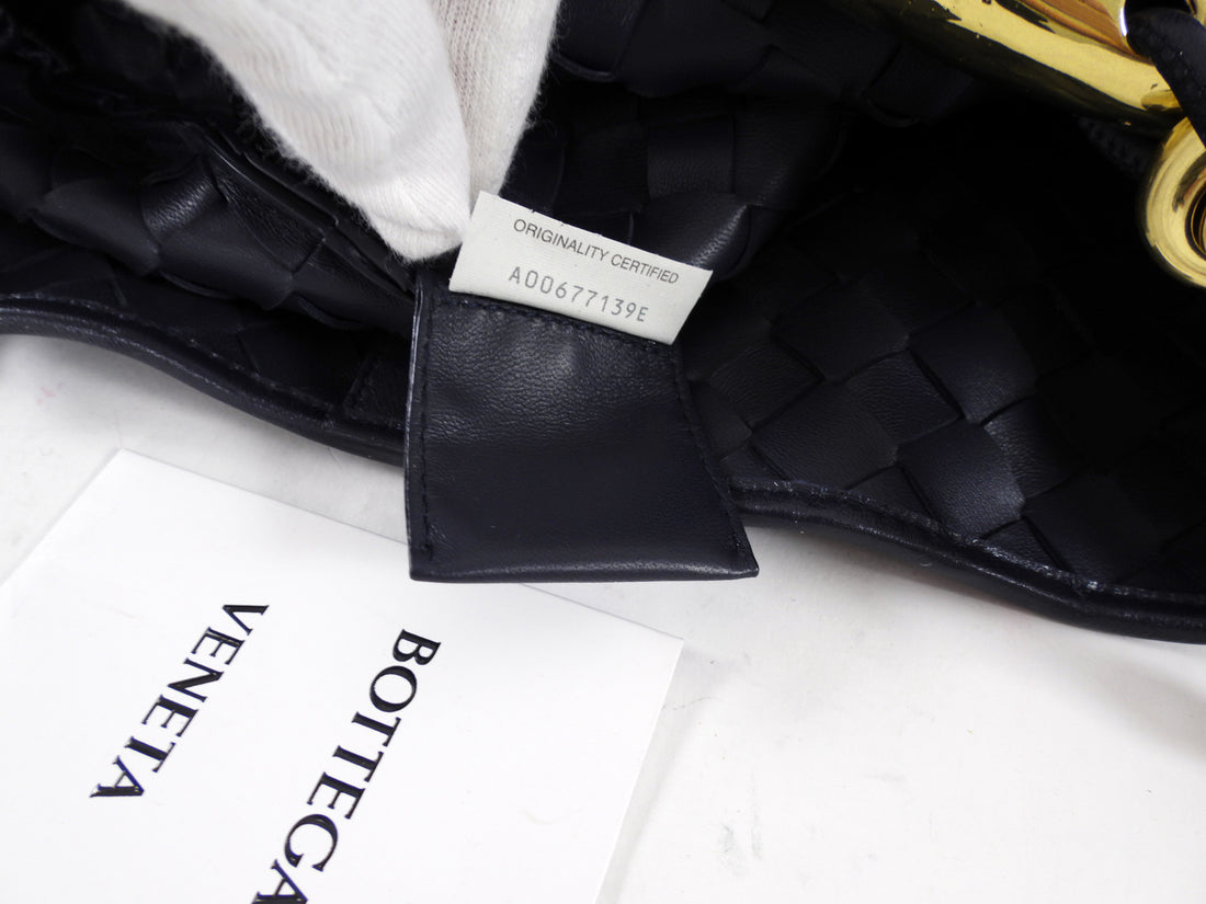 Bottega Veneta Navy Intrecciato Leather Medium Sardine Chain Bag