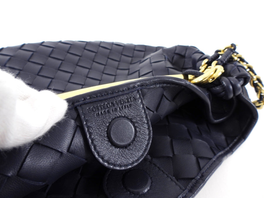 Bottega Veneta Navy Intrecciato Leather Medium Sardine Chain Bag