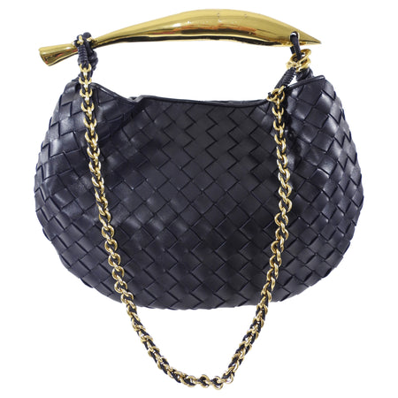 Bottega Veneta Navy Intrecciato Leather Medium Sardine Chain Bag