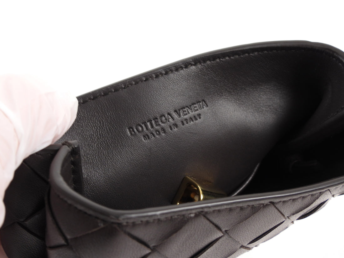 Bottega Veneta Dark Brown Andiamo Intrecciato Leather Phone Pouch