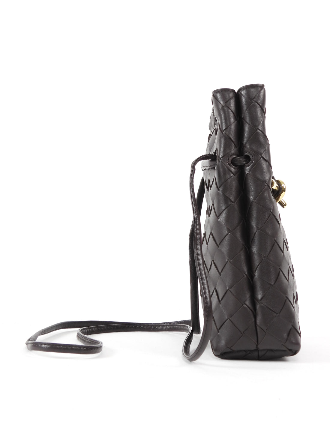 Bottega Veneta Dark Brown Andiamo Intrecciato Leather Phone Pouch