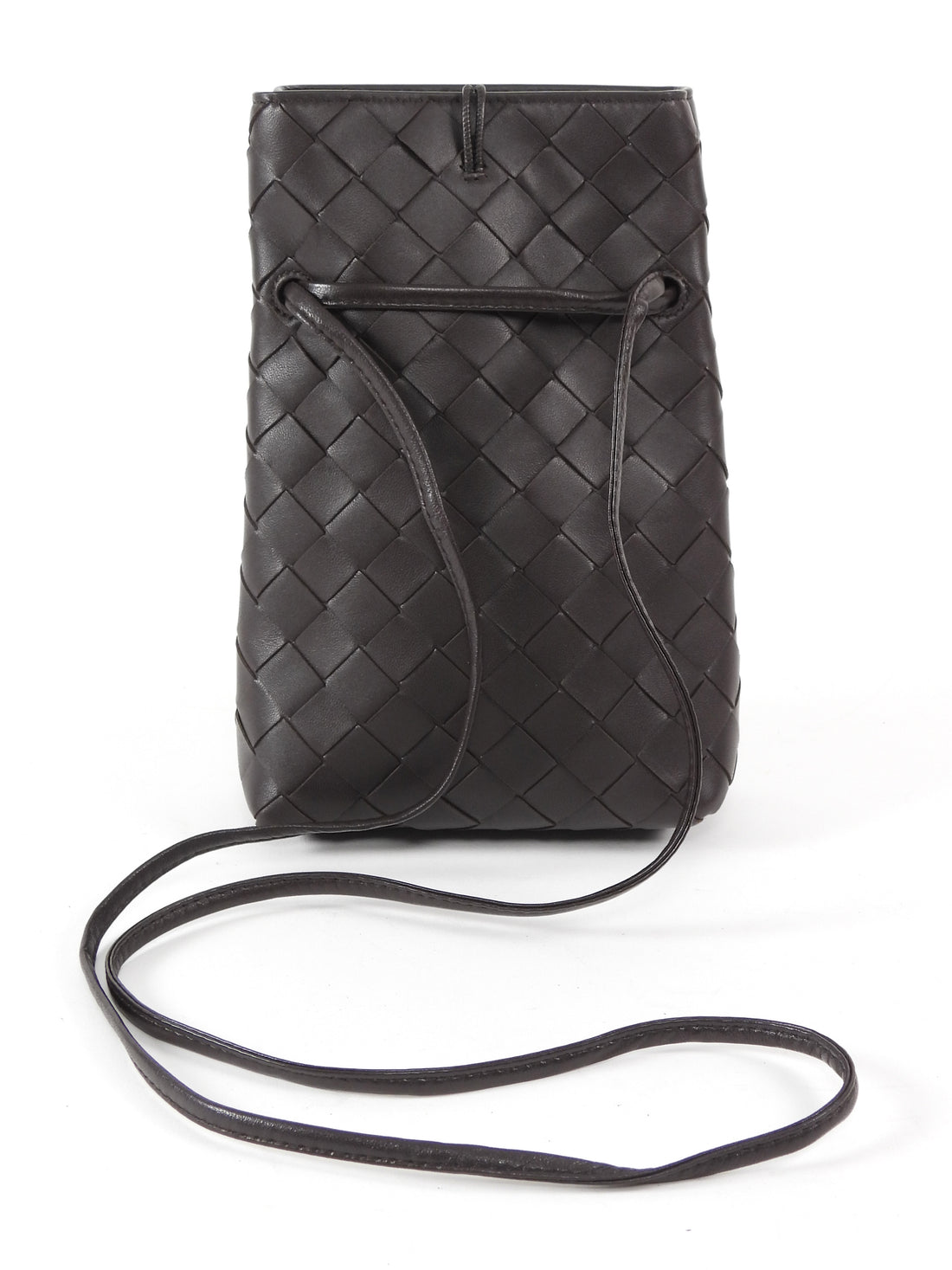Bottega Veneta Dark Brown Andiamo Intrecciato Leather Phone Pouch