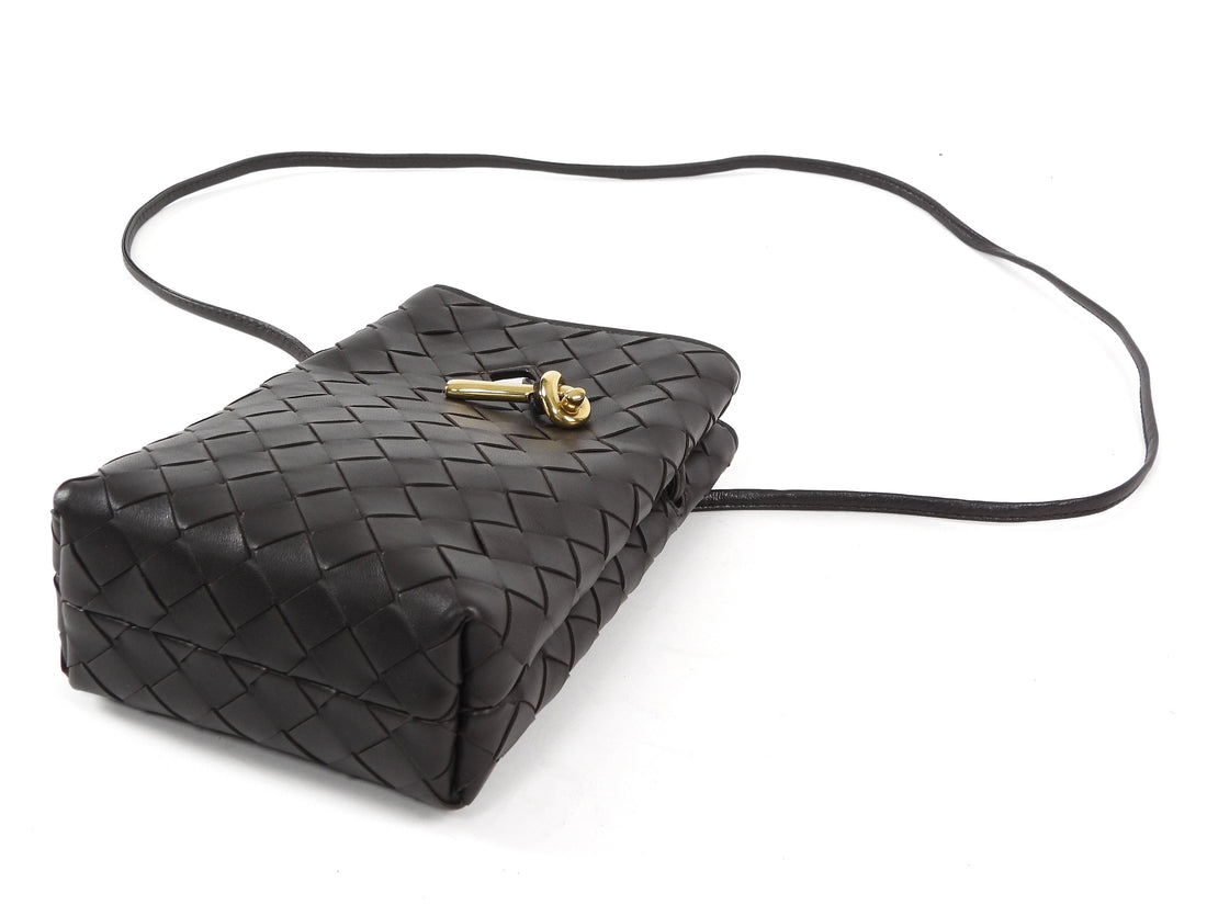Bottega Veneta Dark Brown Andiamo Intrecciato Leather Phone Pouch