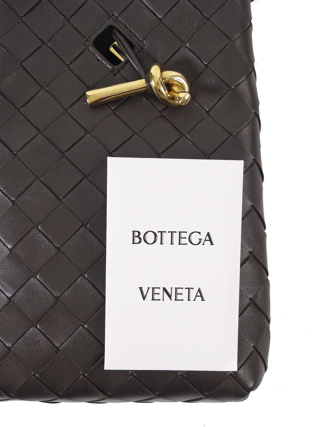 Bottega Veneta Dark Brown Andiamo Intrecciato Leather Phone Pouch