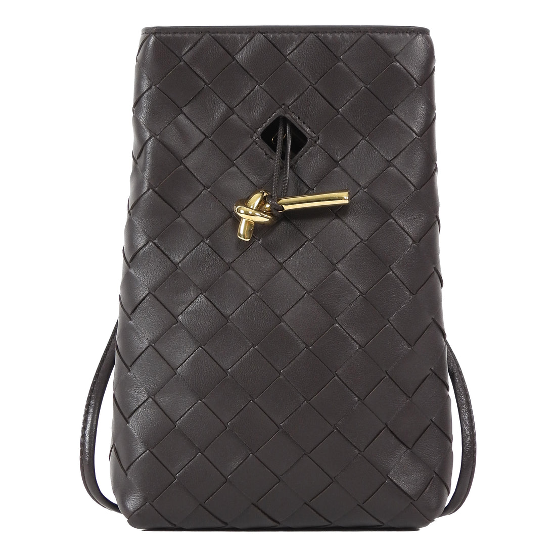 Bottega Veneta Dark Brown Andiamo Intrecciato Leather Phone Pouch