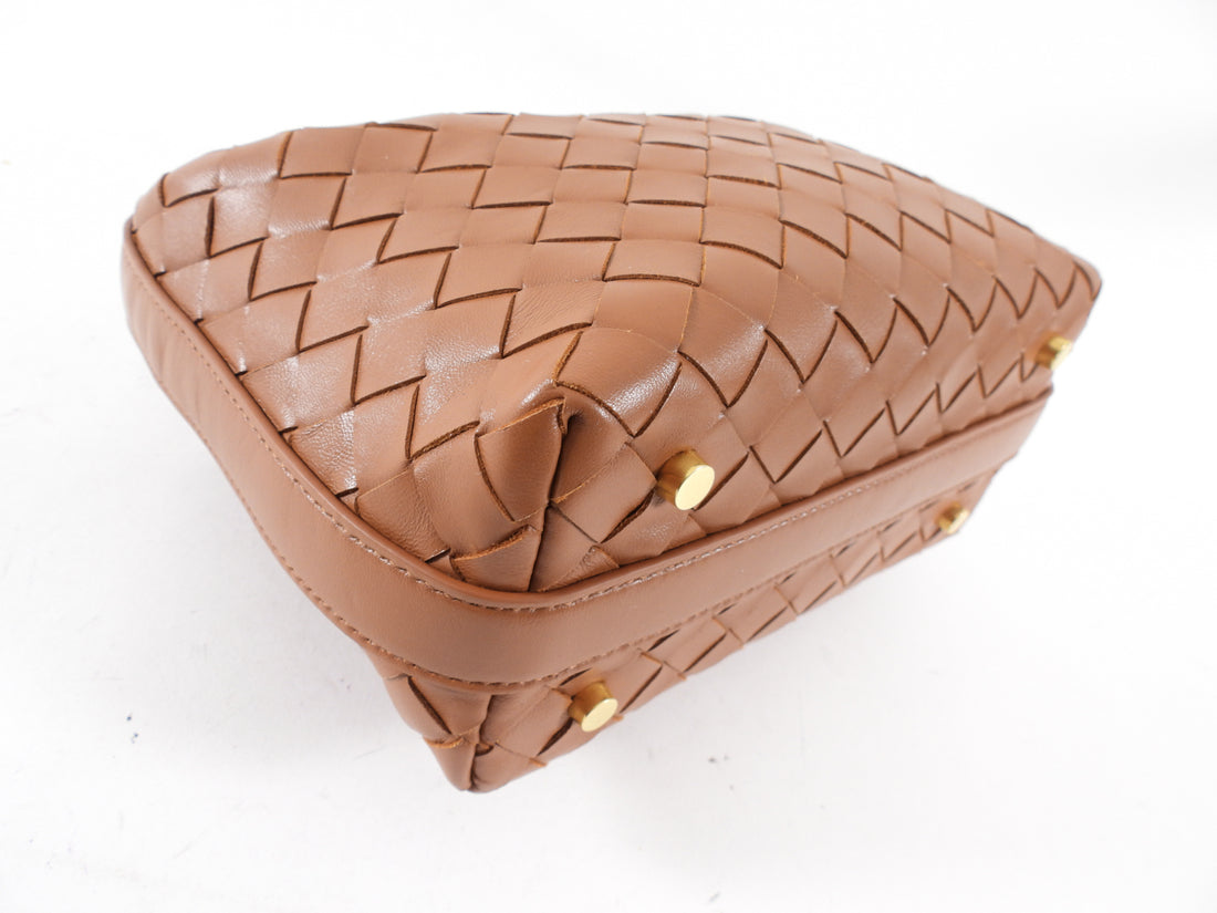 Bottega Veneta Caramel Brown Intrecciato Leather Mini Wallace Bag