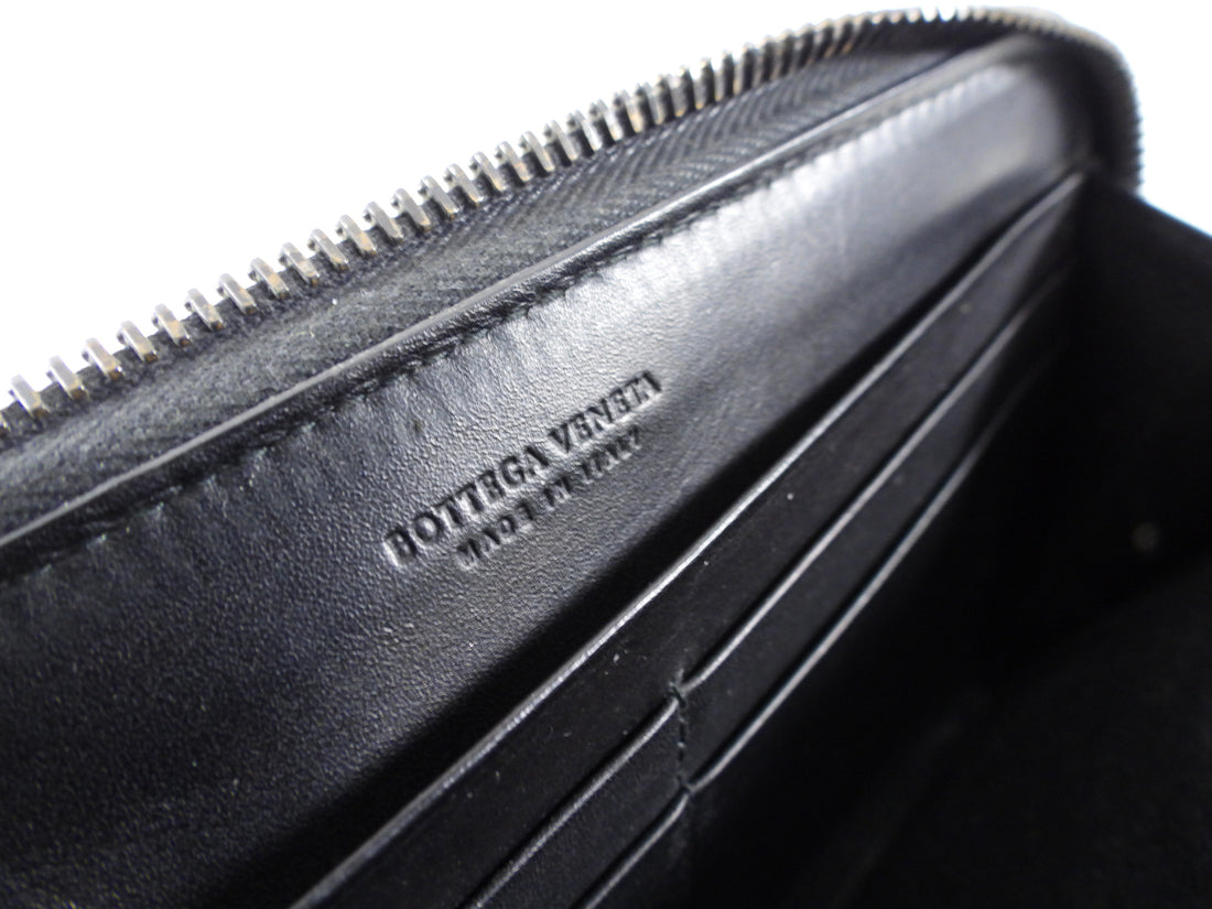 Bottega Veneta Black Intrecciato Leather Continental Zip Wallet