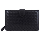 Bottega Venetta Black Intrecciato Leather French Wallet