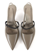 Brunello Cucinelli Taupe City Leather Sling Back 55mm Pointed Toe Monili Pumps - 37