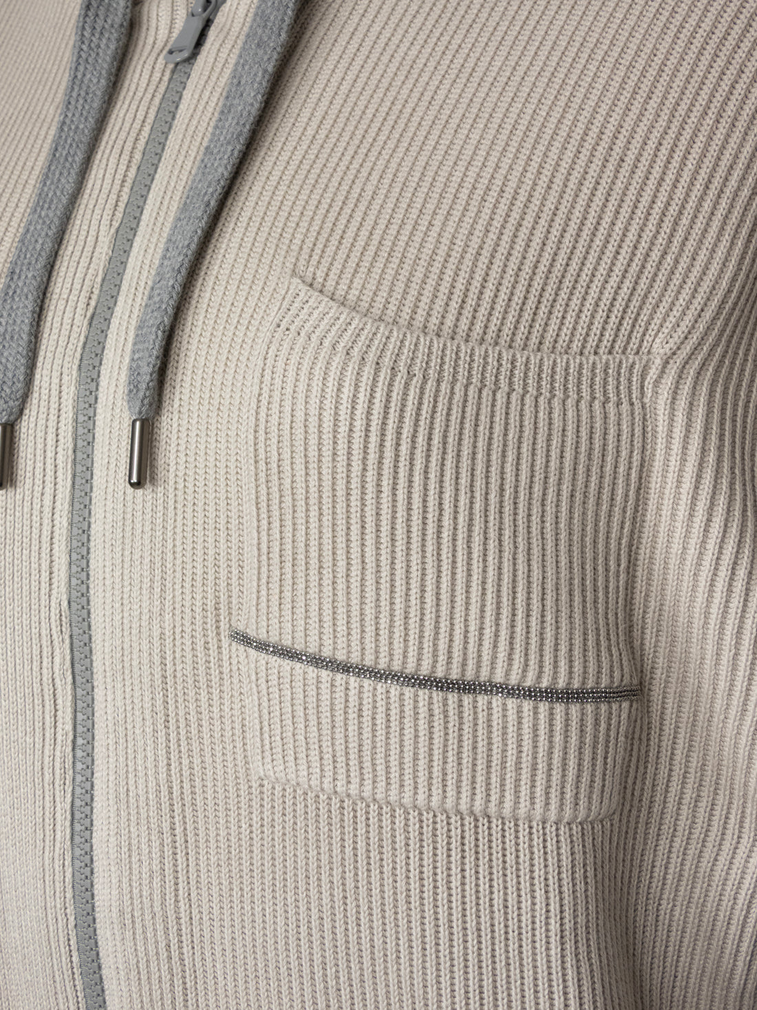 Brunello Cucinelli Grey Cotton Zib Knit Monili Zip Hoodie - M