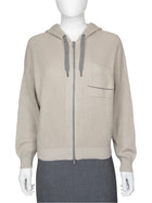 Brunello Cucinelli Grey Cotton Zib Knit Monili Zip Hoodie - M