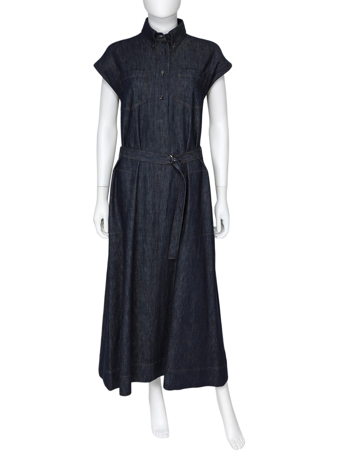 Brunello Cucinelli Dark blue Dark Denim Belted Sleeveless Dress - S / US 4-6