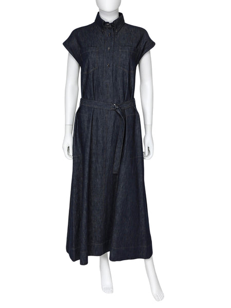 Brunello Cucinelli Dark blue Dark Denim Belted Sleeveless Dress - S / US 4-6