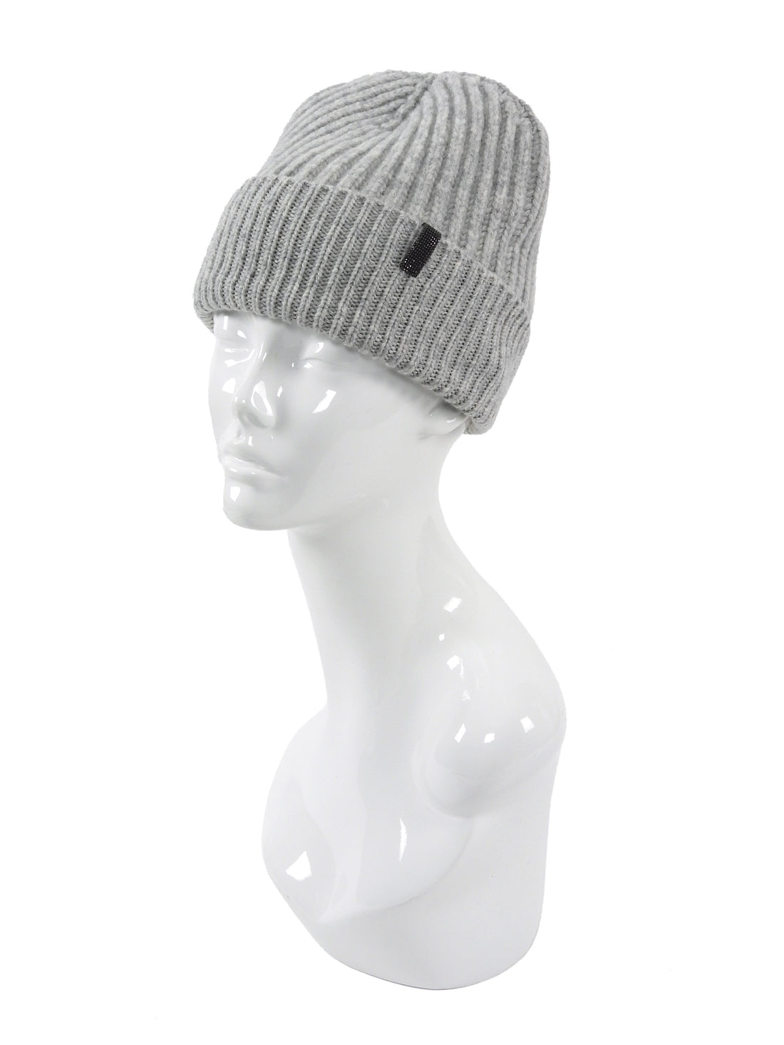 Brunello Cucinelli Light Grey Cashmere Rib Monili Detail Toque Hat