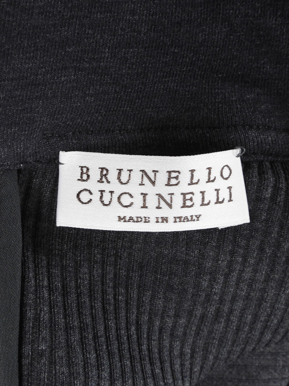 Brunello Cucinelli Charcoal Grey Cotton Rib Monili Neck Tee Shirt - L