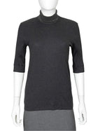 Brunello Cucinelli Charcoal Grey Cotton Rib Monili Neck Tee Shirt - L