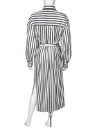 Brunello Cucinelli Black Ivory Stripe Sequin Embroidered Shirt Dress - S / US 4-6