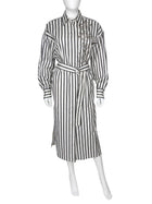 Brunello Cucinelli Black Ivory Stripe Sequin Embroidered Shirt Dress - S / US 4-6