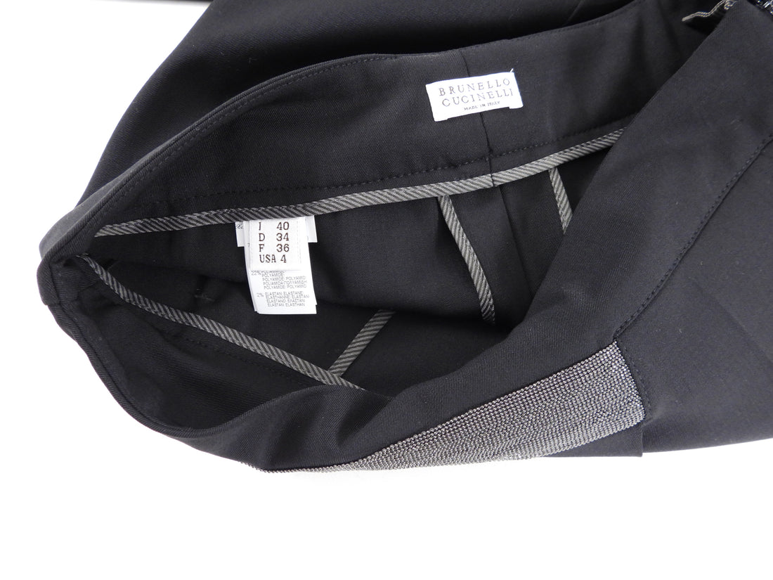 Brunello High Waist Asymmetrical Monili Design Black Trouser - IT40 / 4