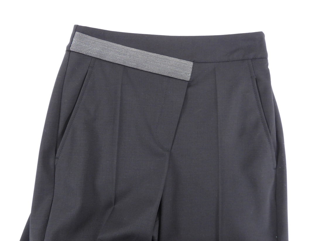 Brunello High Waist Asymmetrical Monili Design Black Trouser - IT40 / 4