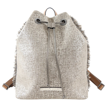 Brunello Cucinelli Gold Metallic Canvas Fringe Backpack