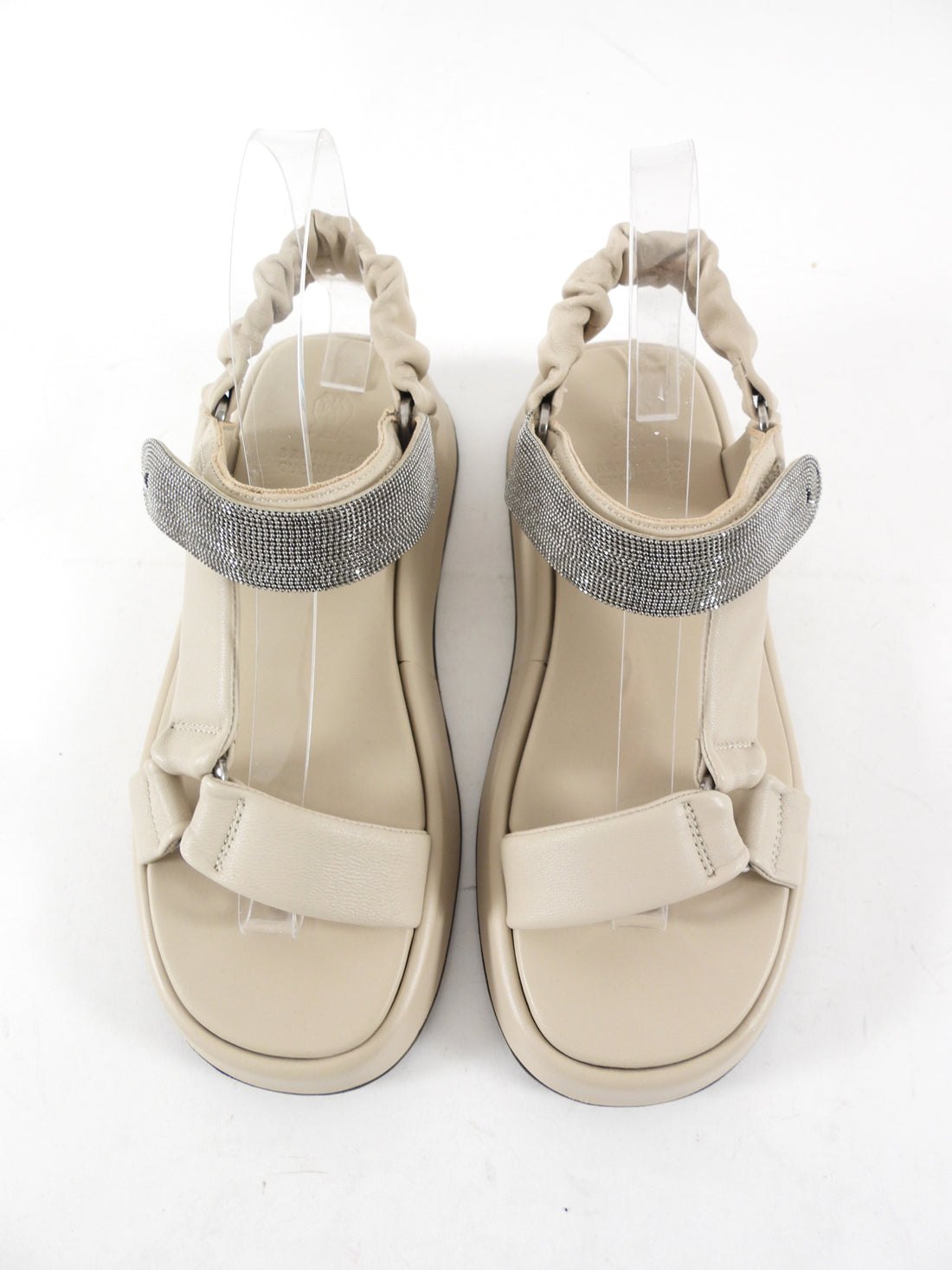 Brunello Cucinelli Light Ecru Beige Leather Monili Flatform Sandals - 37